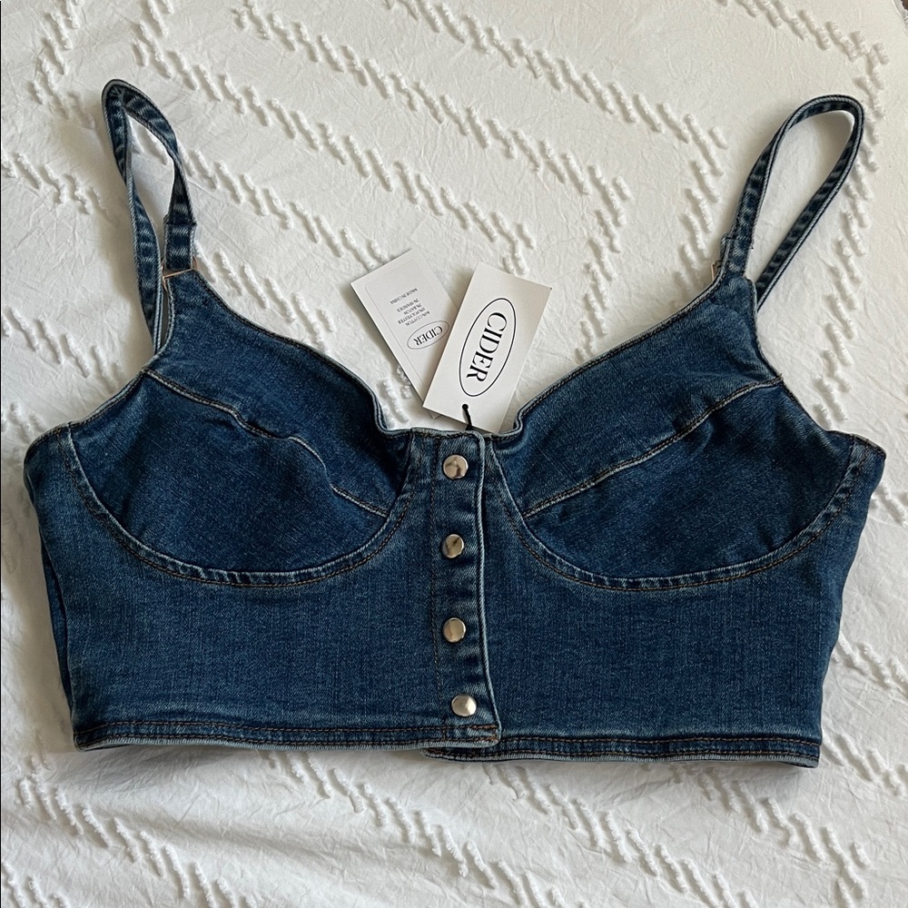 Cider Dark Blue Denim Crop Top
